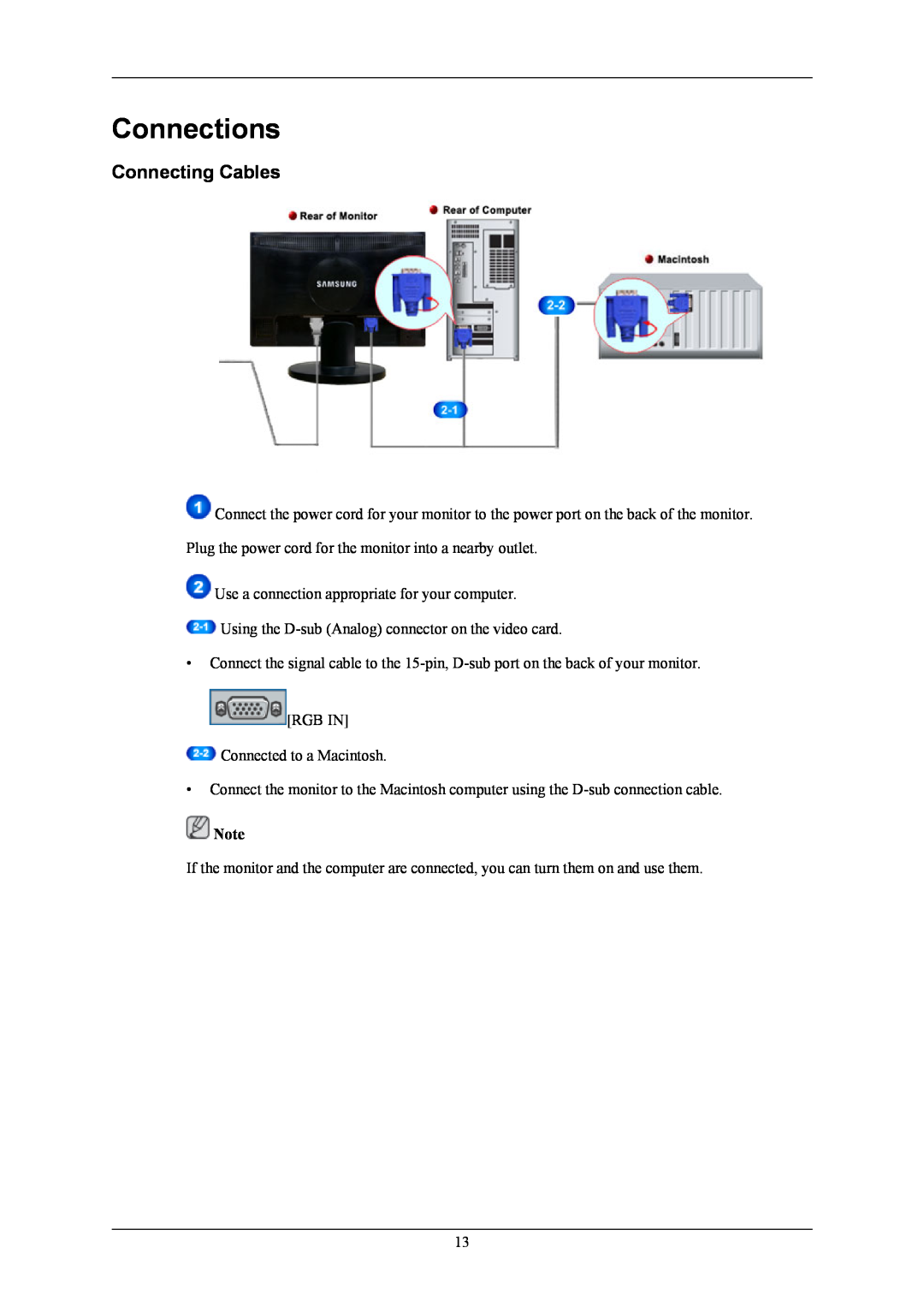 Samsung 2043NWX user manual Connections, Connecting Cables 
