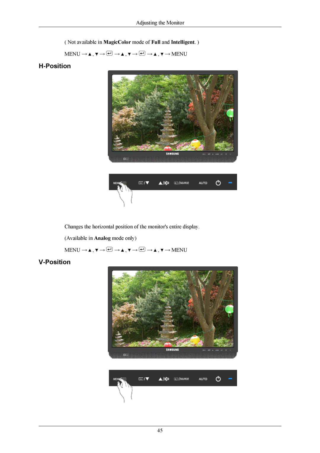 Samsung 2043WM user manual Position 