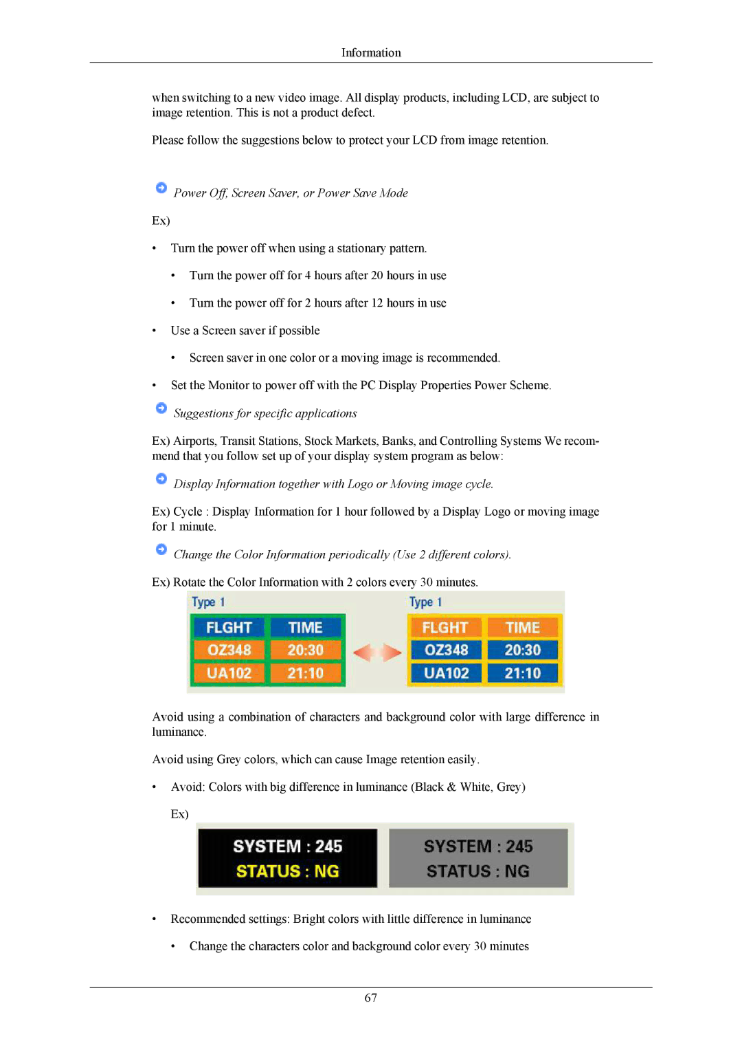 Samsung 2043WM user manual Display Information together with Logo or Moving image cycle 