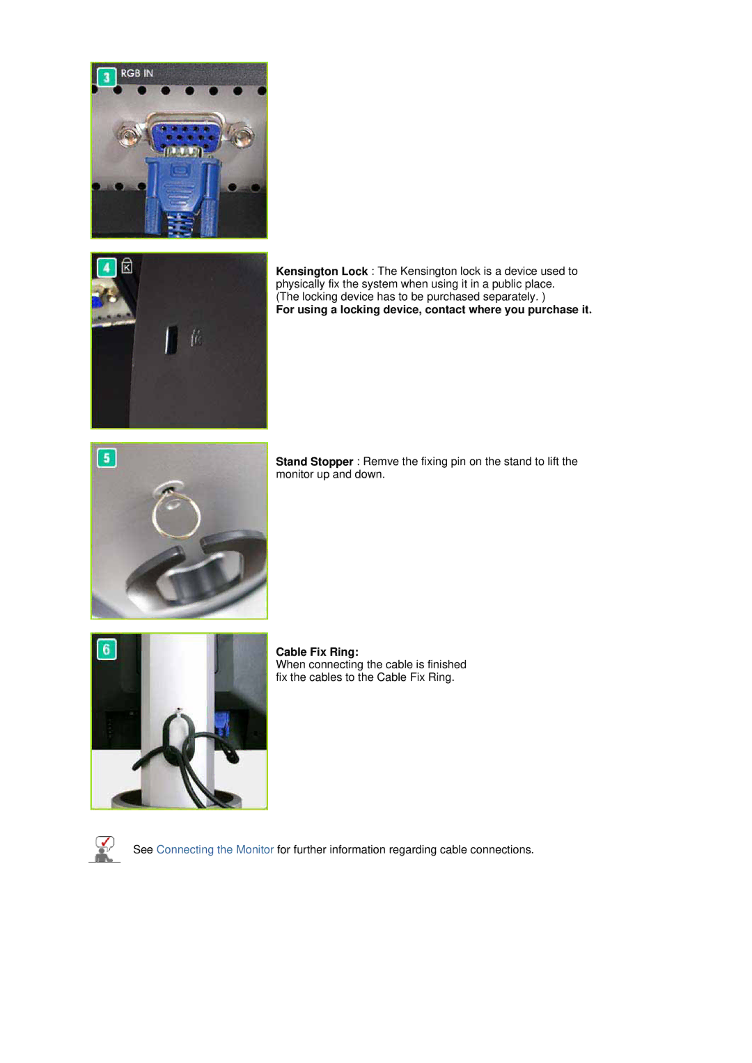 Samsung 204B manual For using a locking device, contact where you purchase it, Cable Fix Ring 