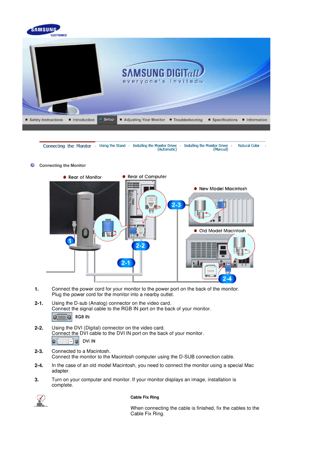 Samsung 204B manual Connecting the Monitor 