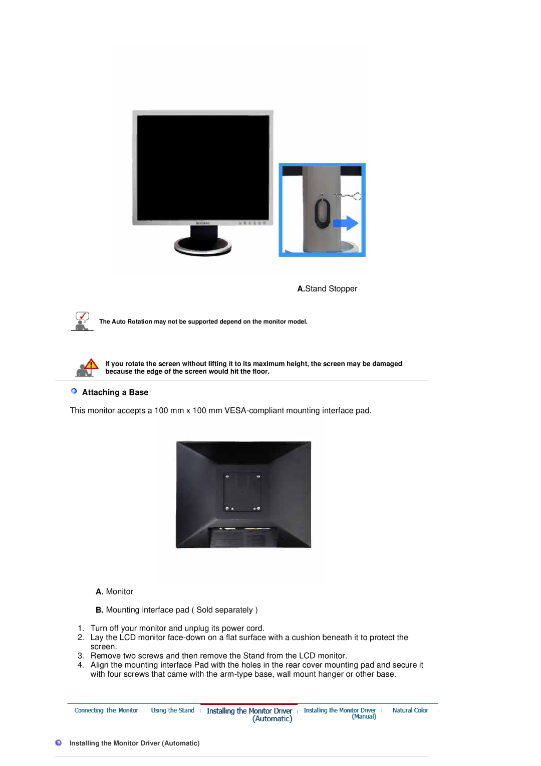 Samsung 204B manual Stand Stopper, Attaching a Base 