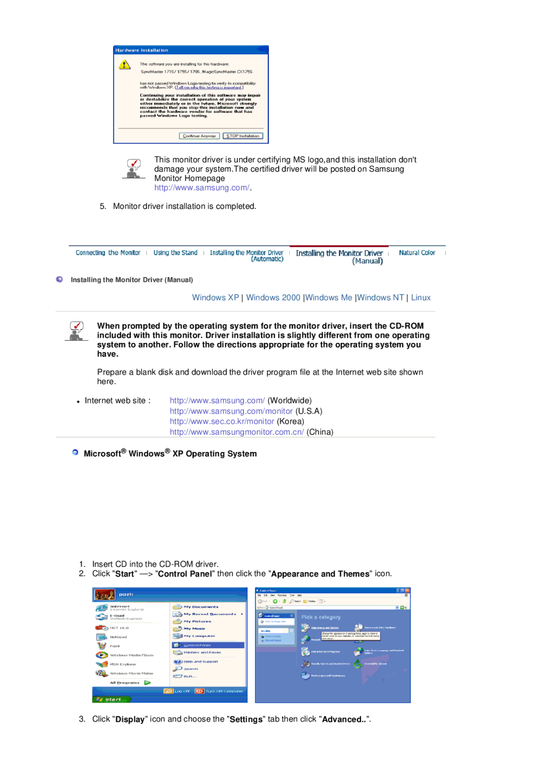 Samsung 204B manual Microsoft Windows XP Operating System 