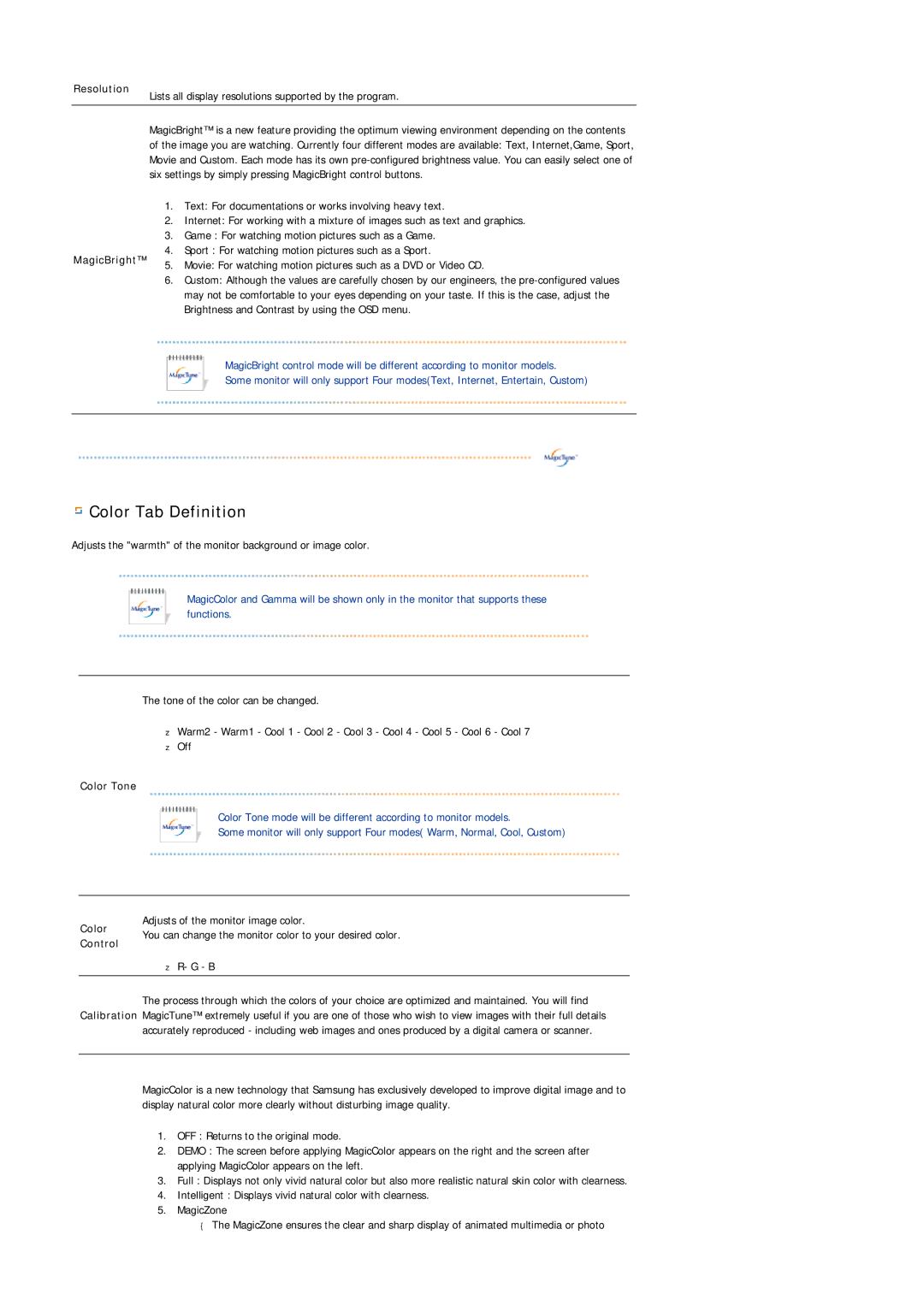 Samsung 204B manual Color Tab Definition 