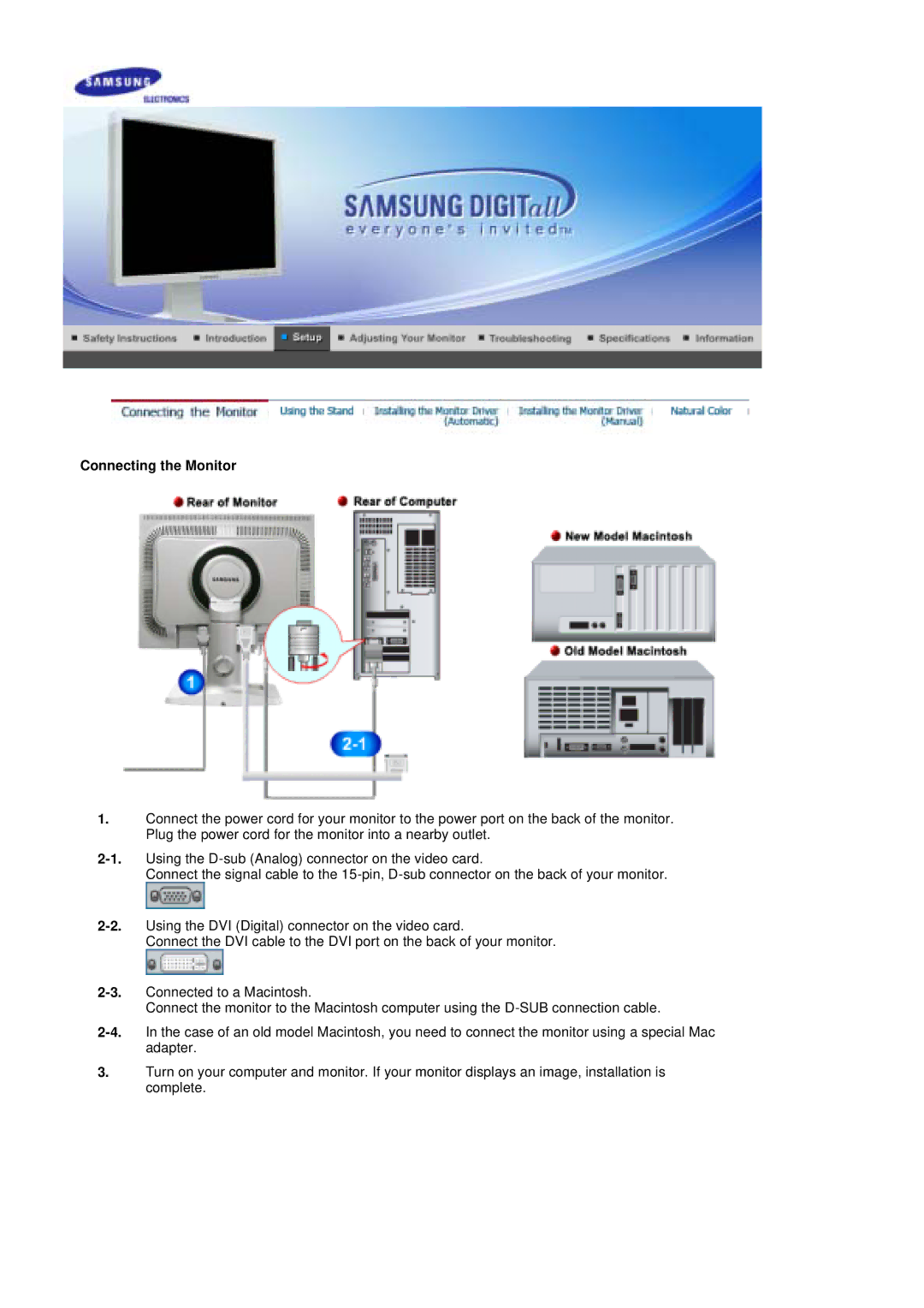 Samsung 204T manual Connecting the Monitor 