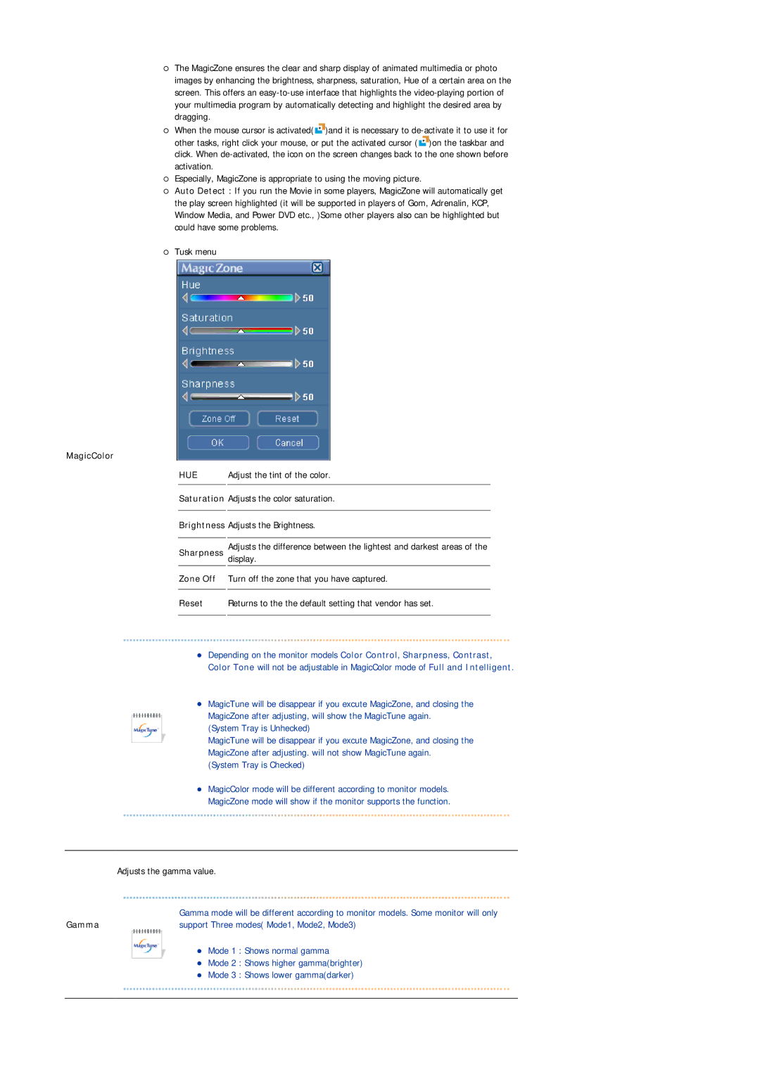 Samsung 204T manual MagicColor, Gamma 