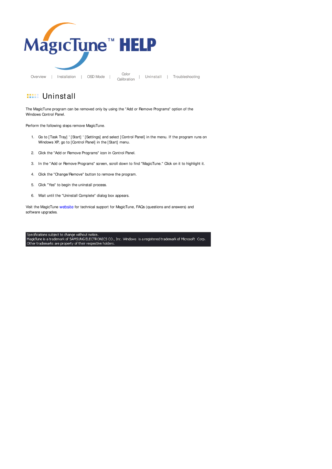 Samsung 204T manual Uninstall 