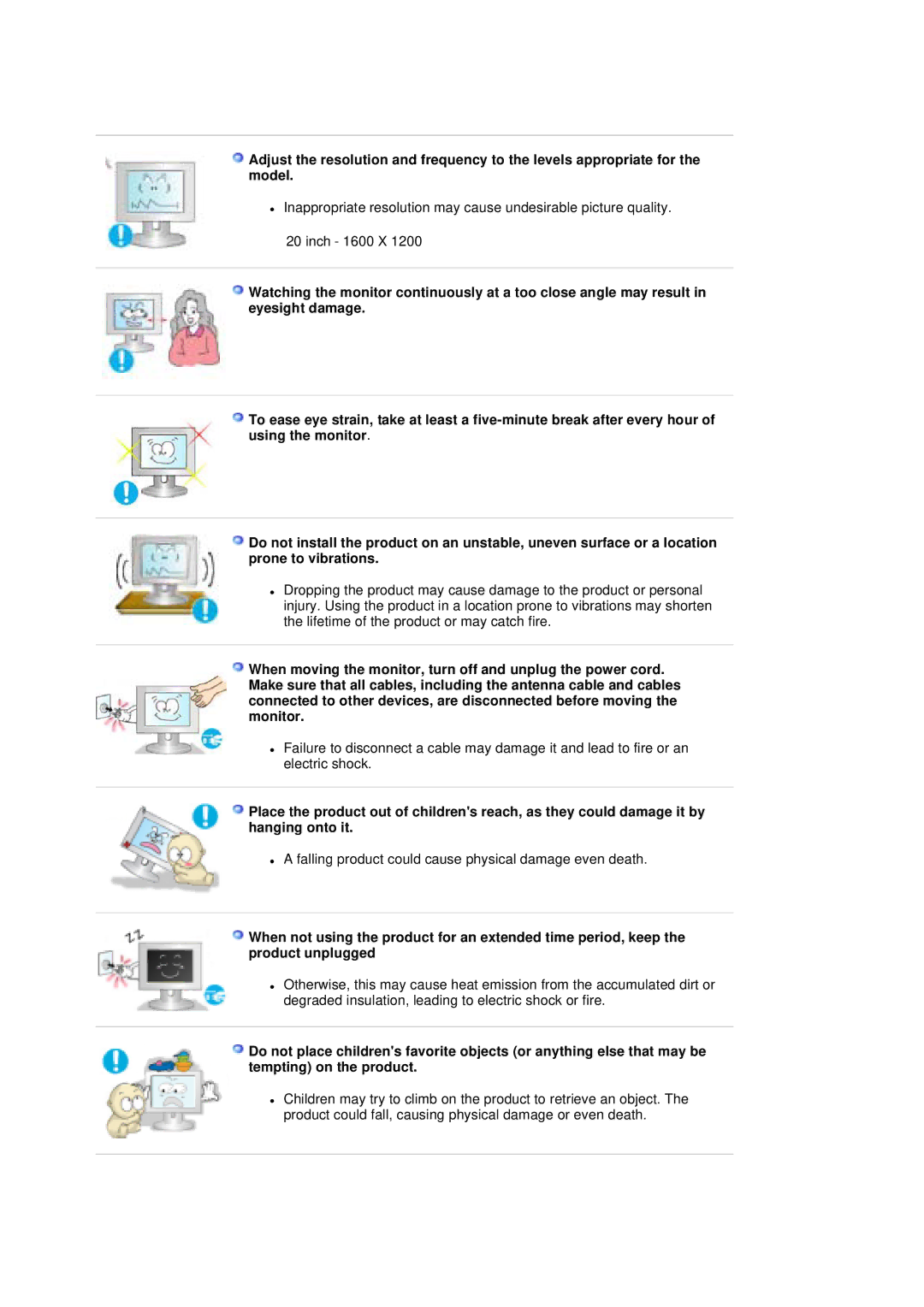 Samsung 204T manual Falling product could cause physical damage even death 