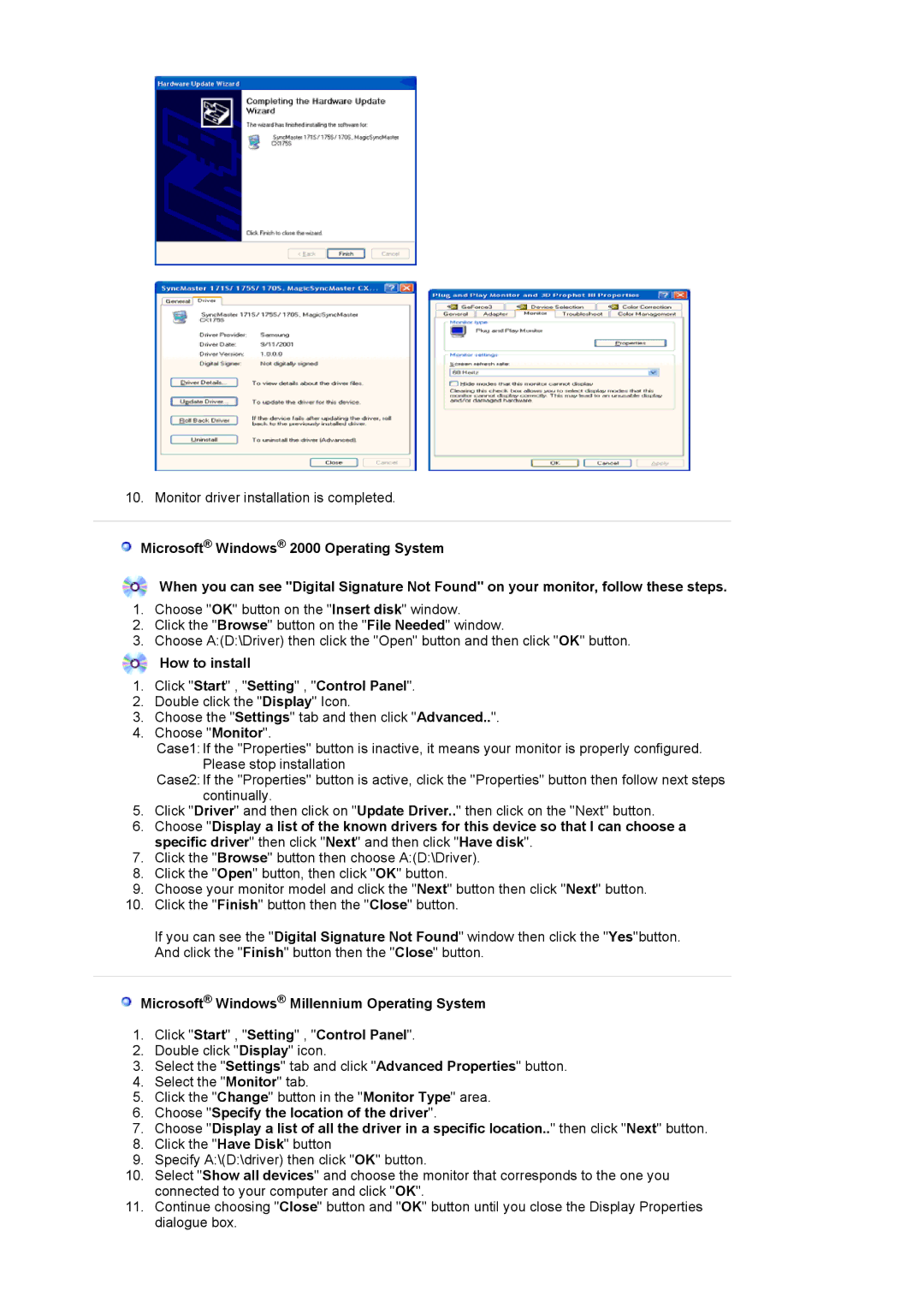 Samsung 204TS manual How to install Click Start , Setting , Control Panel 