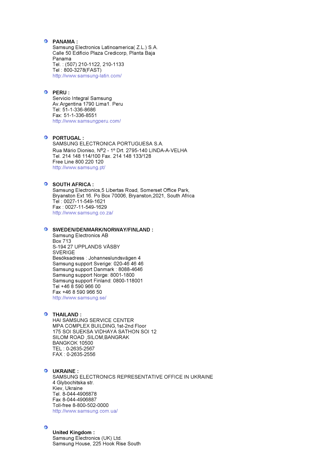 Samsung 204TS manual Panama, United Kingdom 