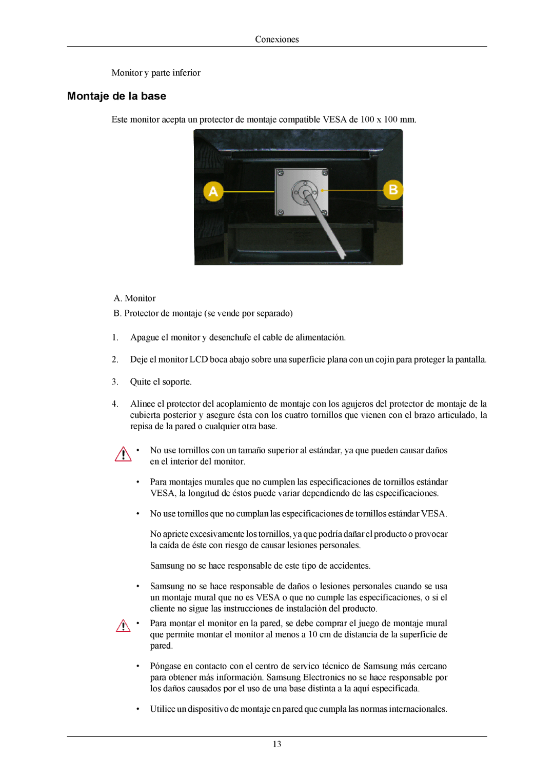 Samsung 2053BW quick start Montaje de la base 