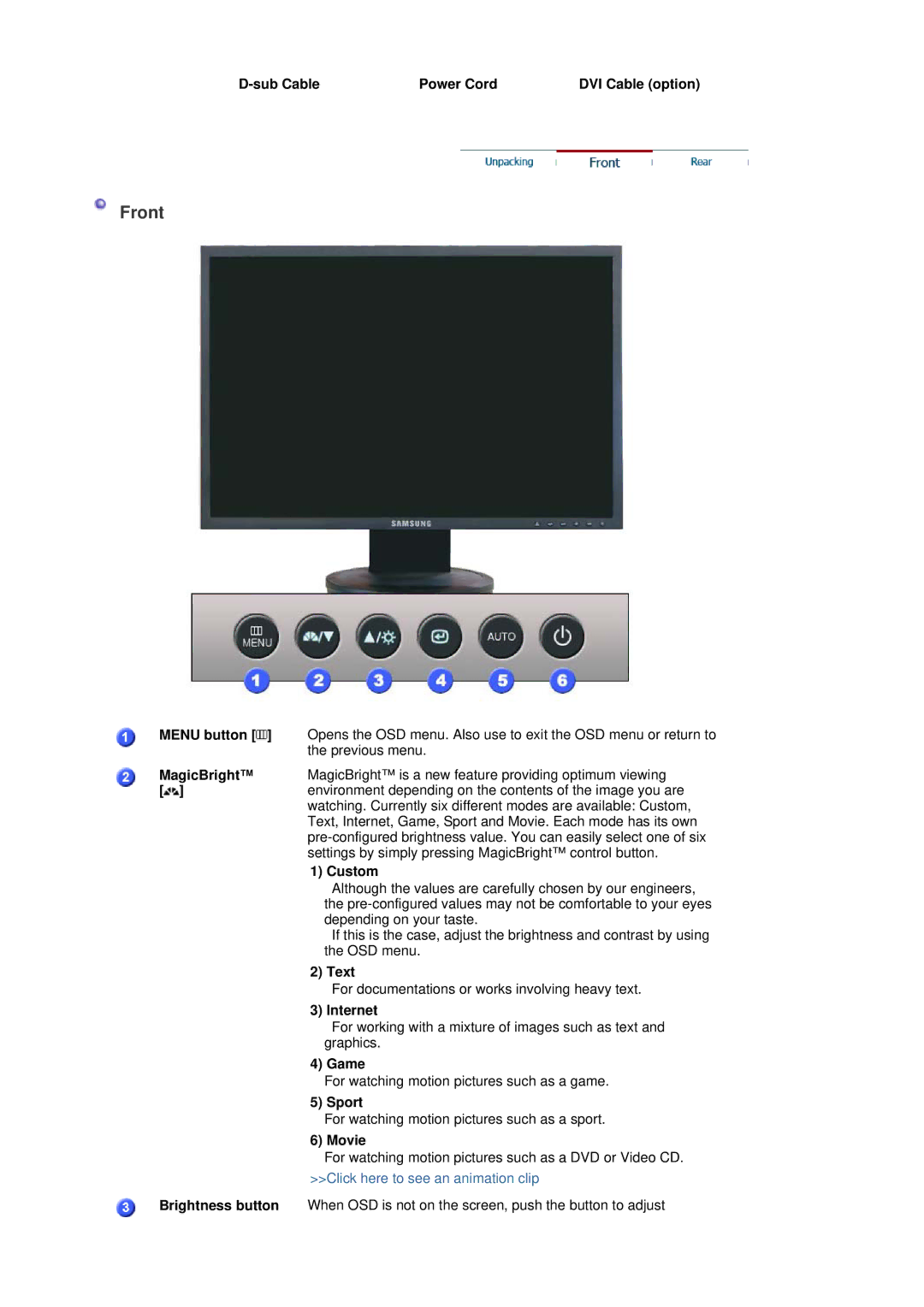 Samsung 204BW, 205BW, 205BW, 204BW manual Front 