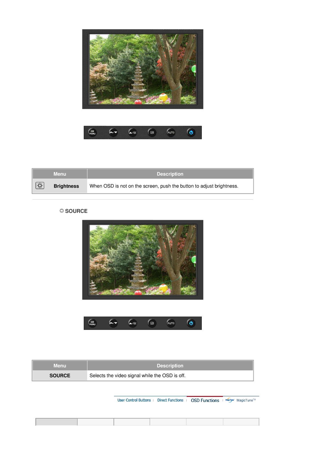 Samsung 205BW, 204BW, 204BW, 205BW manual Source, Selects the video signal while the OSD is off 