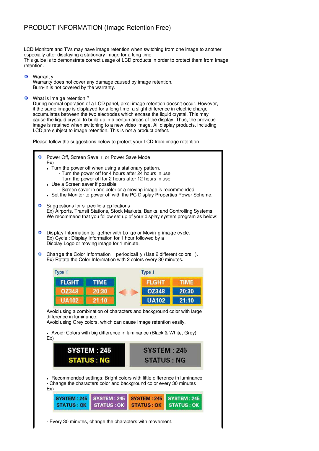 Samsung 204BW, 205BW, 205BW, 204BW manual Warranty, What is Image retention ?, Power Off, Screen Saver, or Power Save Mode 