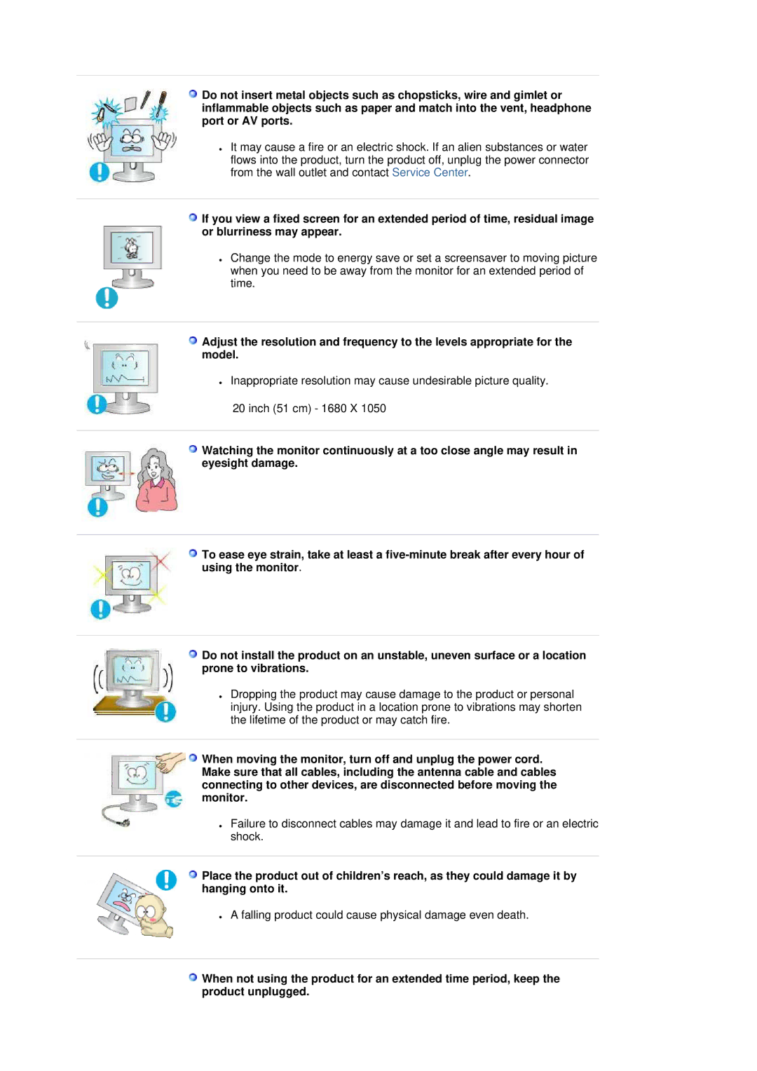 Samsung 205BW, 204BW, 204BW, 205BW manual Falling product could cause physical damage even death 