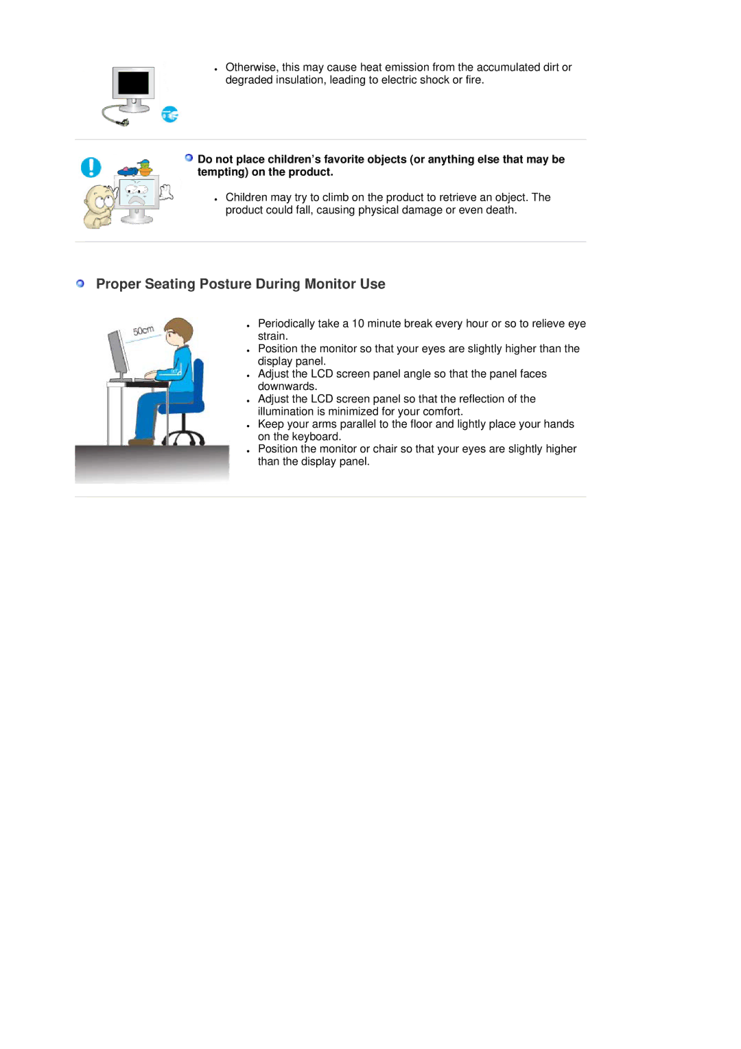 Samsung 204BW, 205BW, 205BW, 204BW manual Proper Seating Posture During Monitor Use 