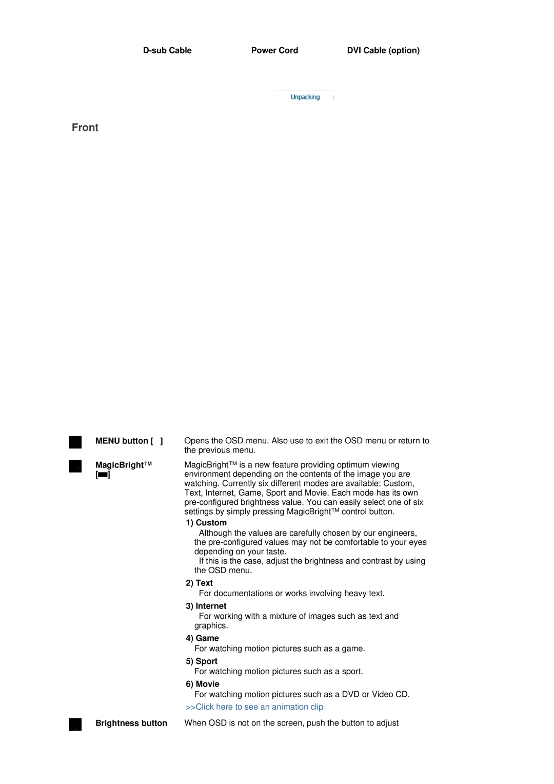 Samsung 205BW manual Front 