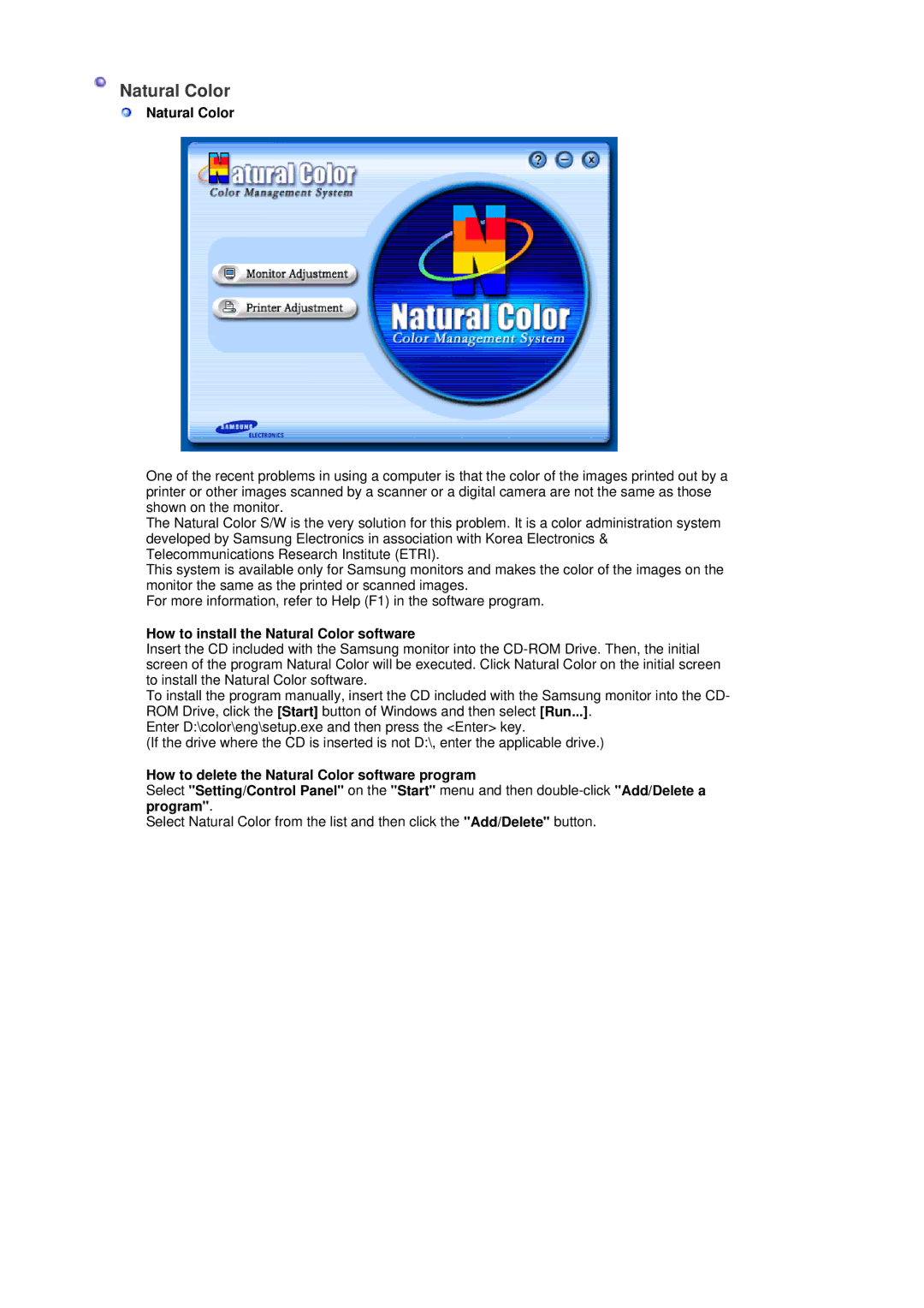 Samsung 205BW manual How to install the Natural Color software 