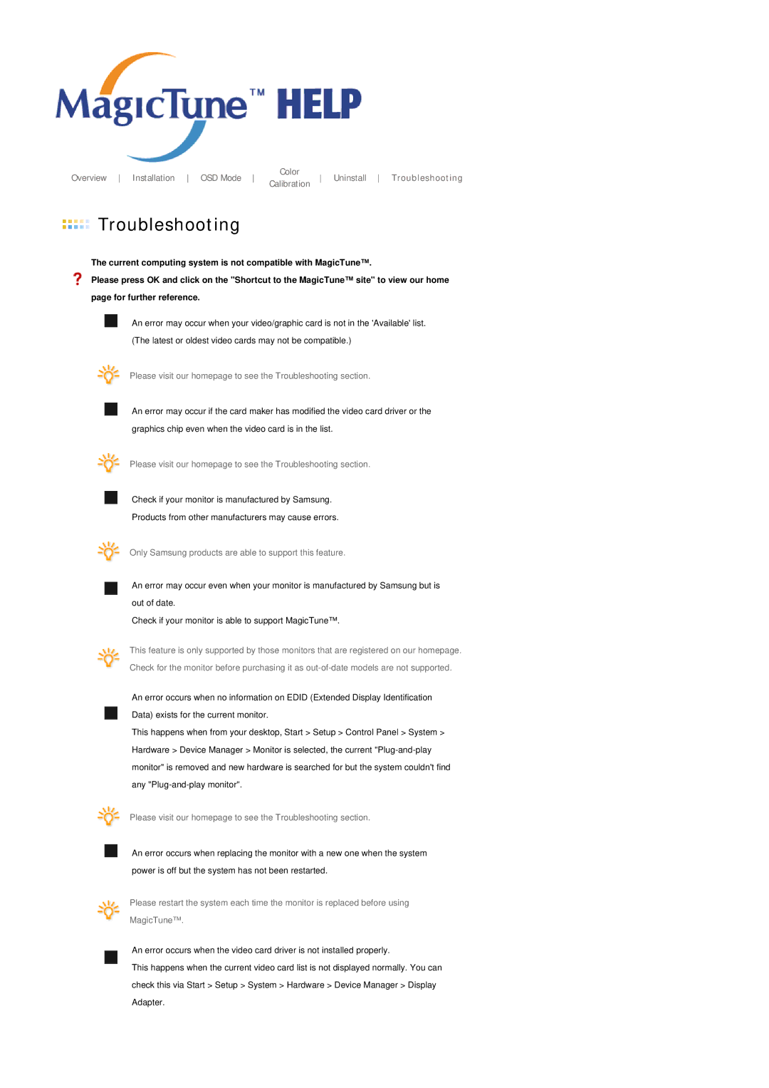 Samsung 205BW manual Troubleshooting 