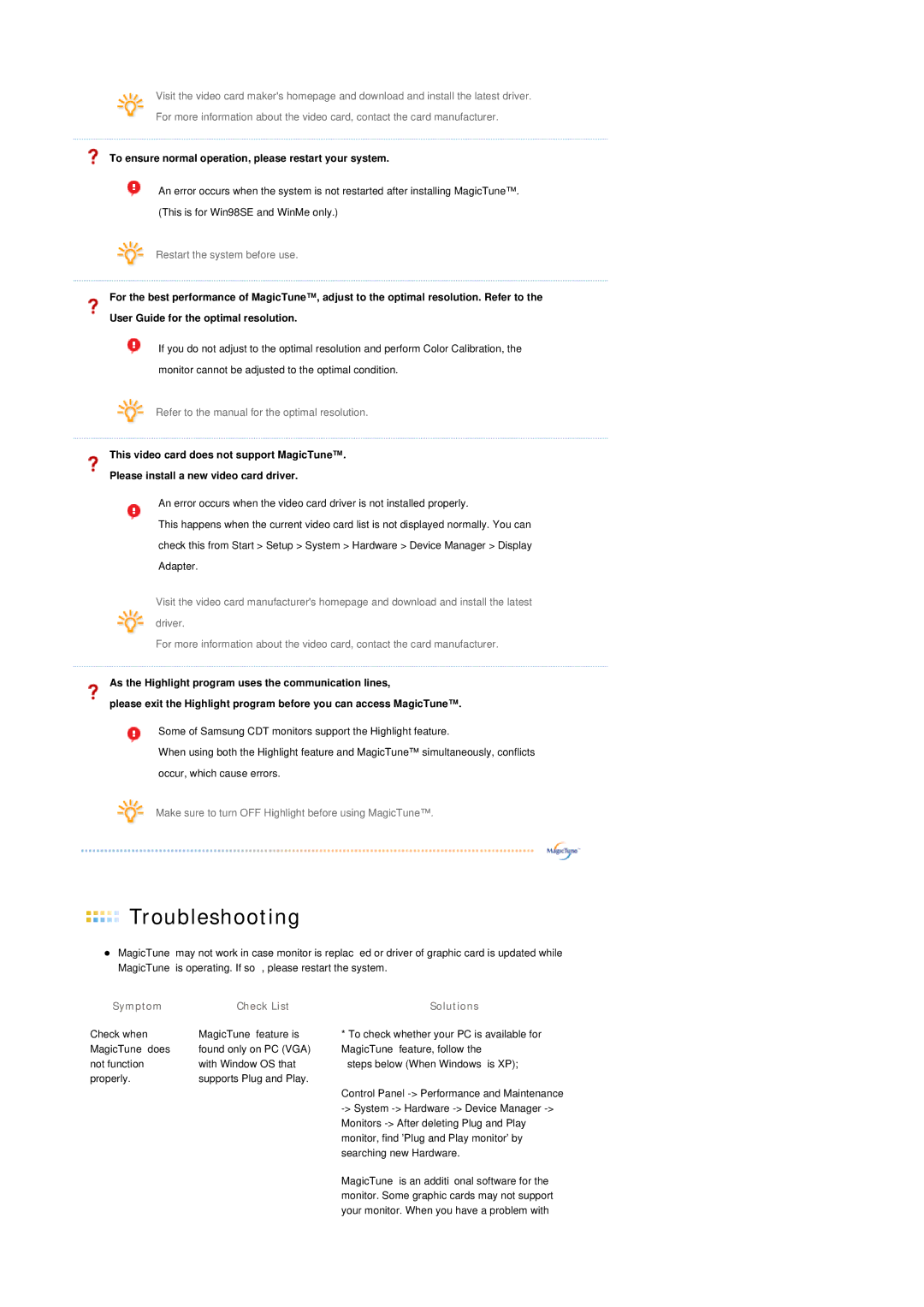 Samsung 205BW manual Symptom Check List 