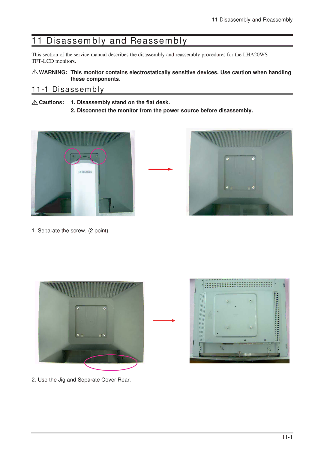 Samsung 205BW service manual Disassembly and Reassembly 