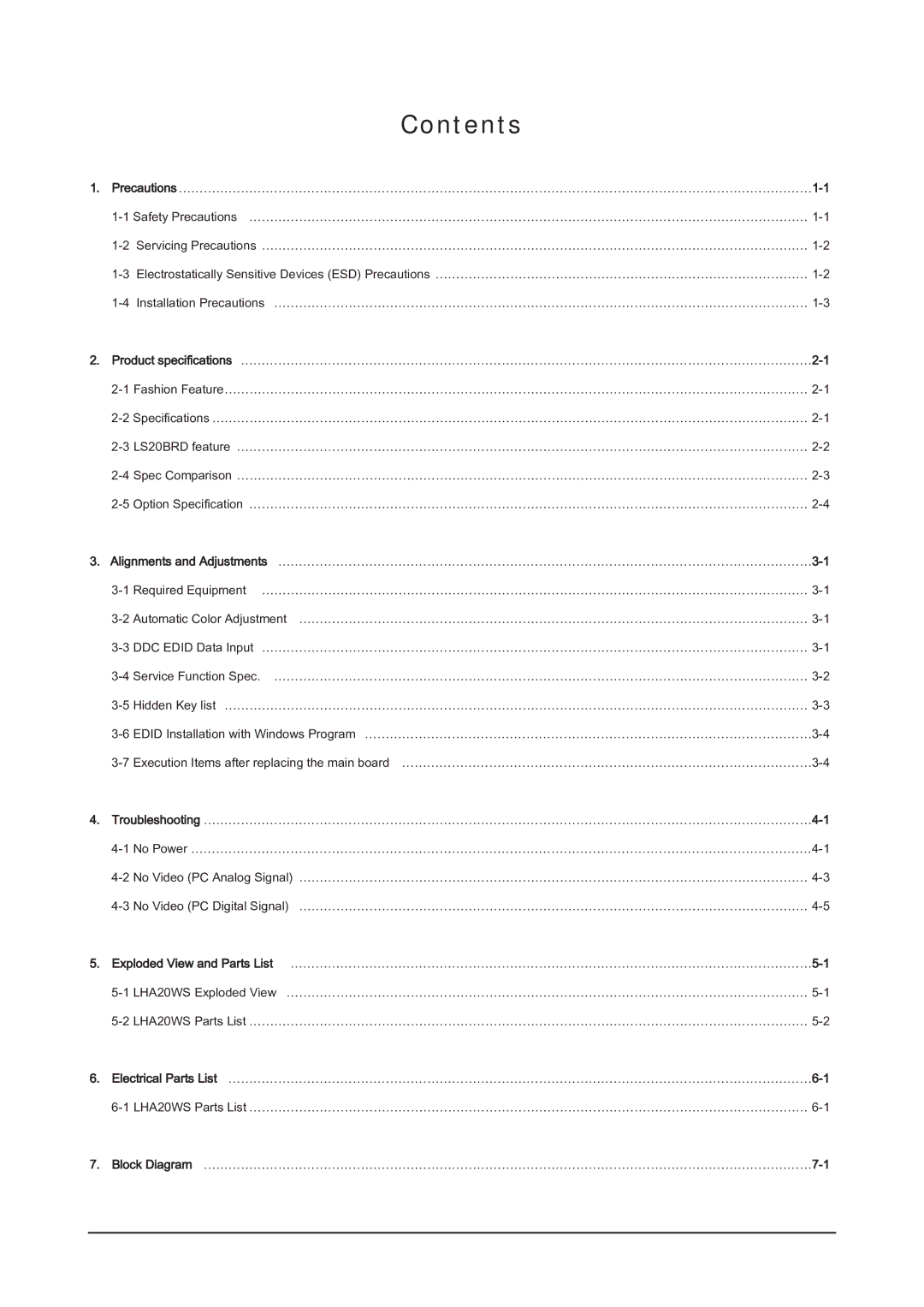 Samsung 205BW service manual Contents 