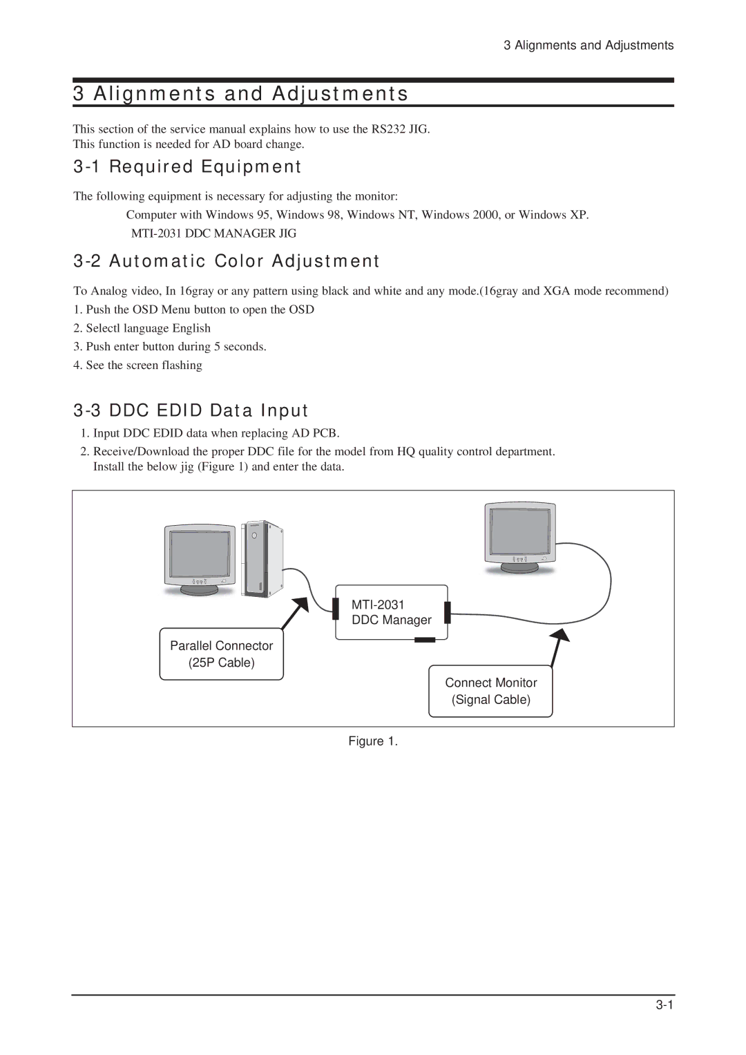 Samsung 205BW Alignments and Adjustments, Required Equipment, Automatic Color Adjustment, DDC Edid Data Input 