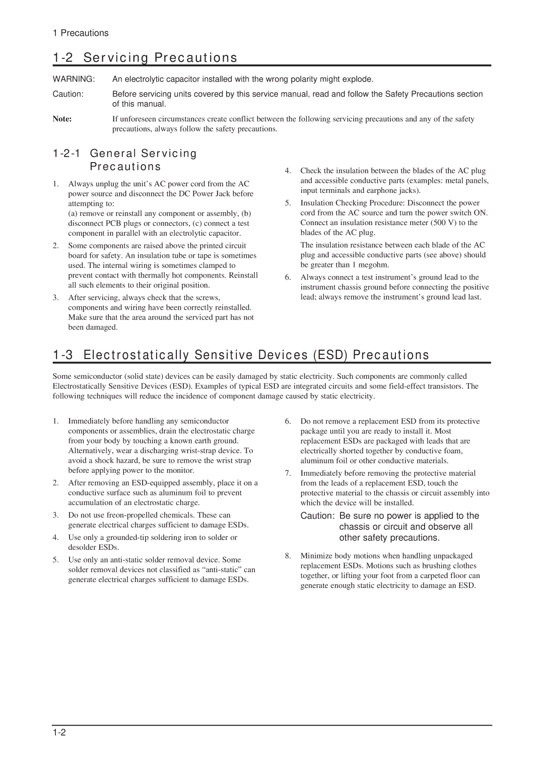 Samsung 205BW service manual Servicing Precautions, Electrostatically Sensitive Devices ESD Precautions 