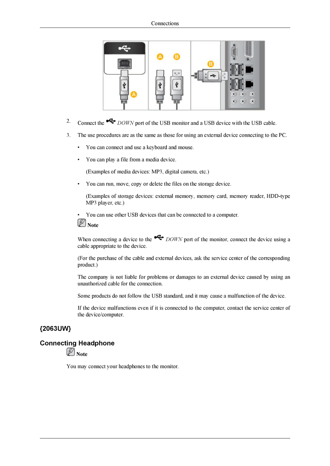 Samsung 963UW user manual 2063UW Connecting Headphone 