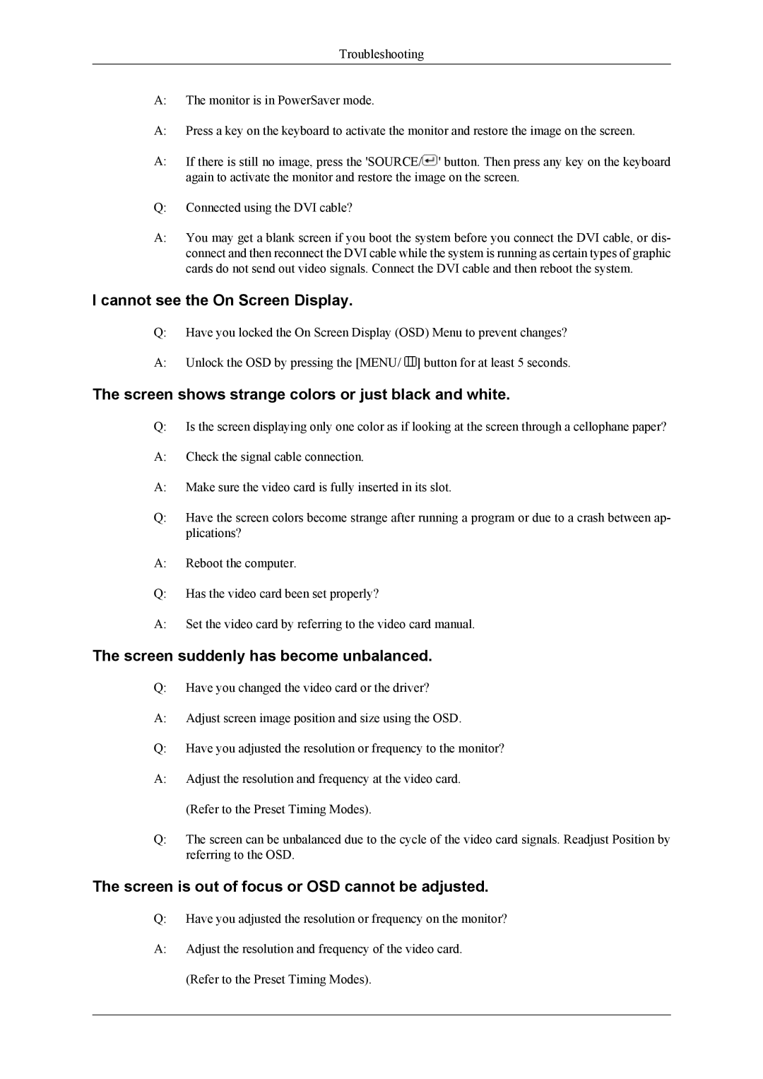 Samsung 2063UW, 963UW user manual Cannot see the On Screen Display 