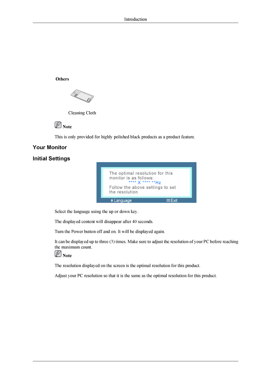 Samsung 963UW, 2063UW user manual Your Monitor Initial Settings, Others 