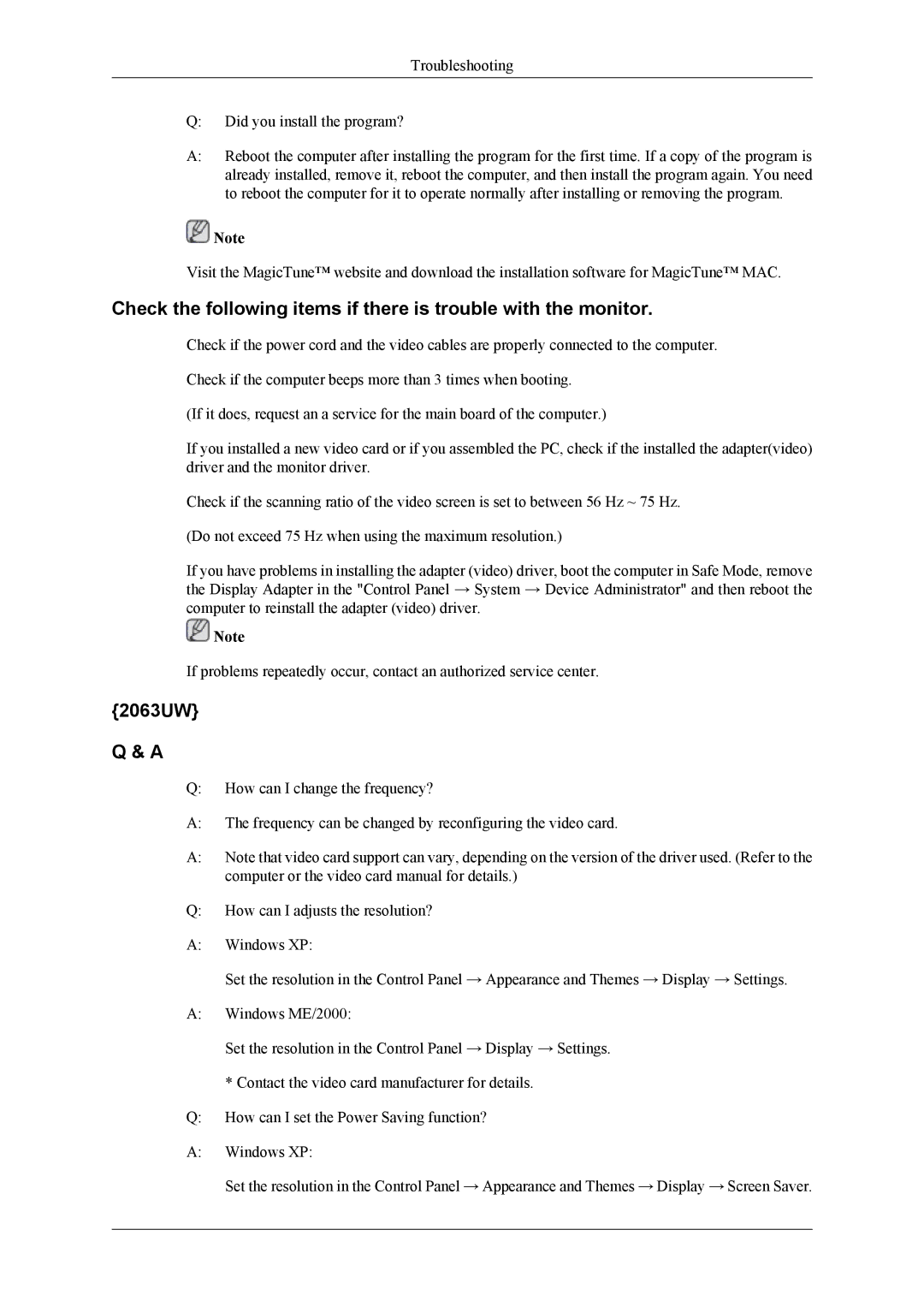 Samsung 2063UW, 963UW user manual 