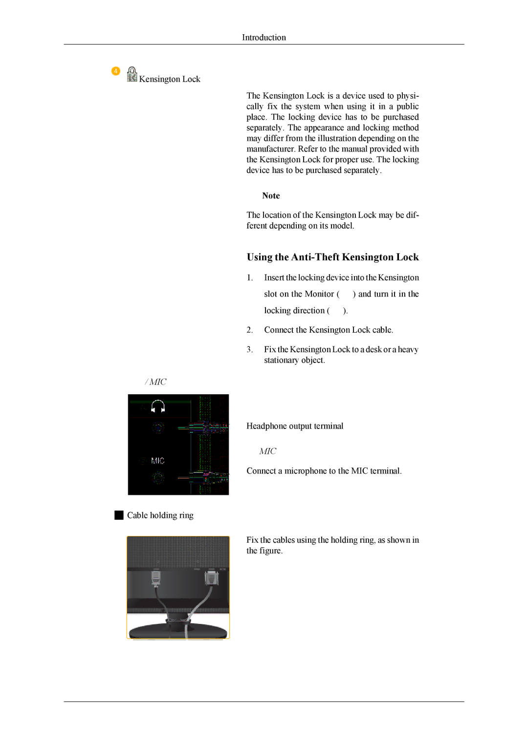 Samsung 963UW, 2063UW user manual Using the Anti-Theft Kensington Lock 