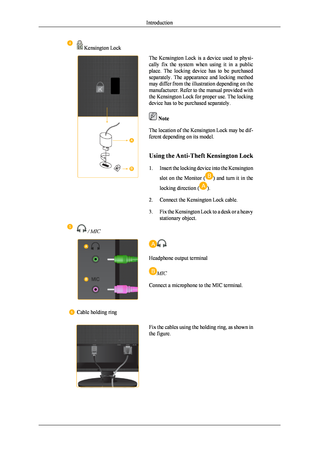 Samsung 963UW, 2063UW user manual Using the Anti-Theft Kensington Lock 