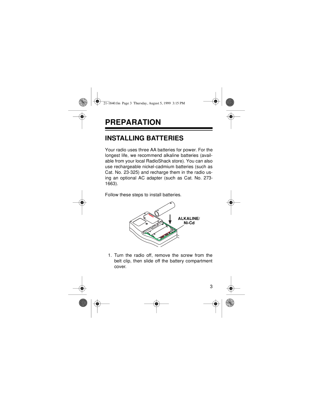 Samsung 21-1840 owner manual Preparation, Installing Batteries 