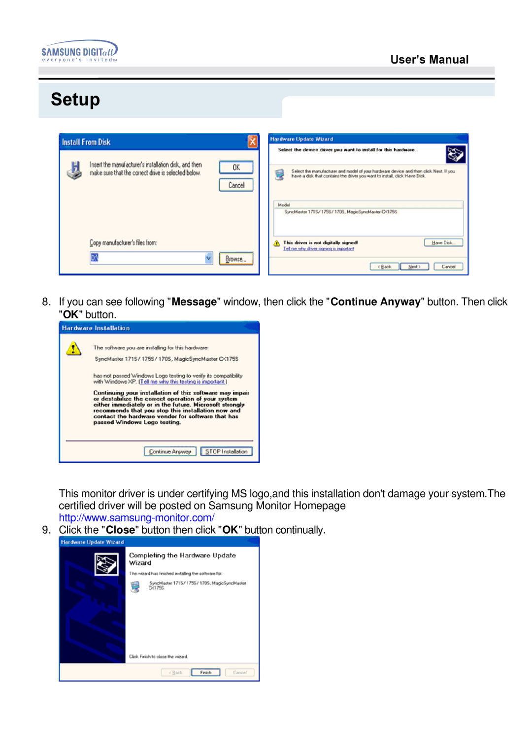 Samsung 213T manual Setup 