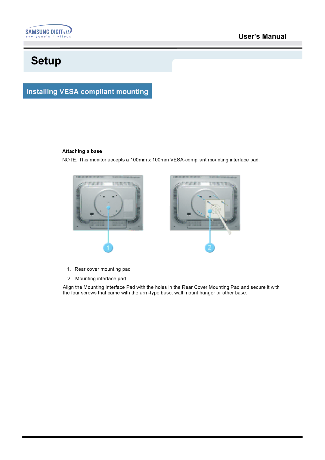 Samsung 213T manual Attaching a base 