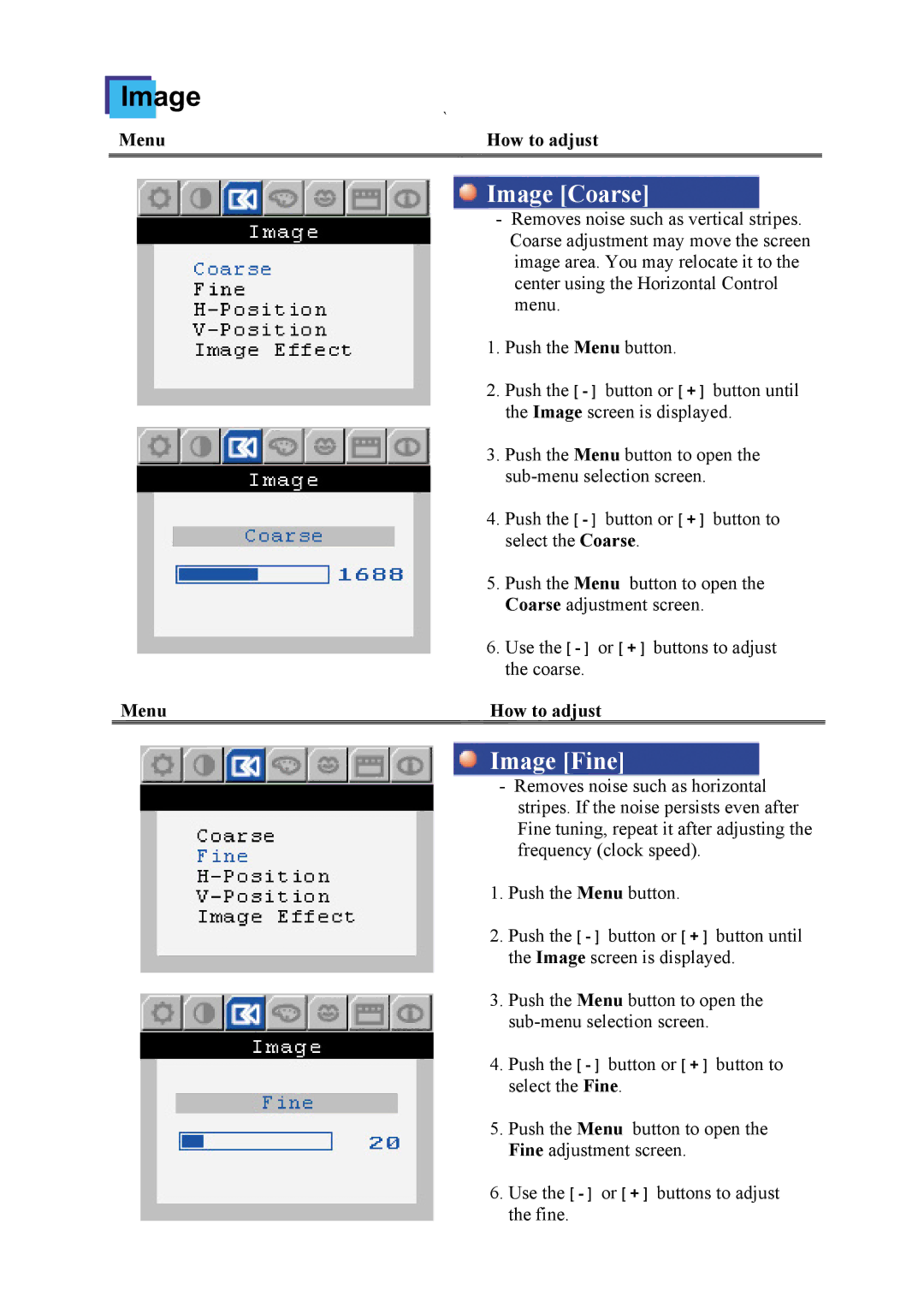 Samsung 213T manual Image Coarse, Image Fine 