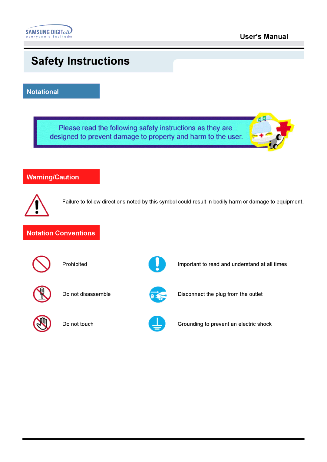 Samsung 213T manual Safety Instructions, Notational, Notation Conventions 