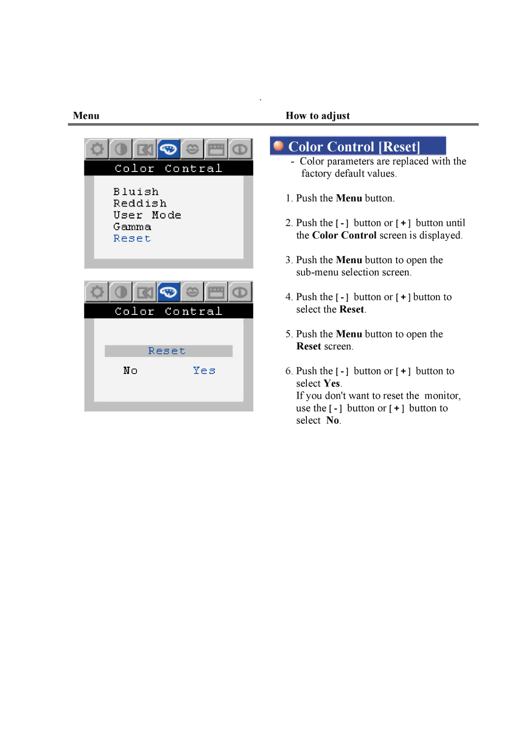 Samsung 213T manual Color Control Reset 