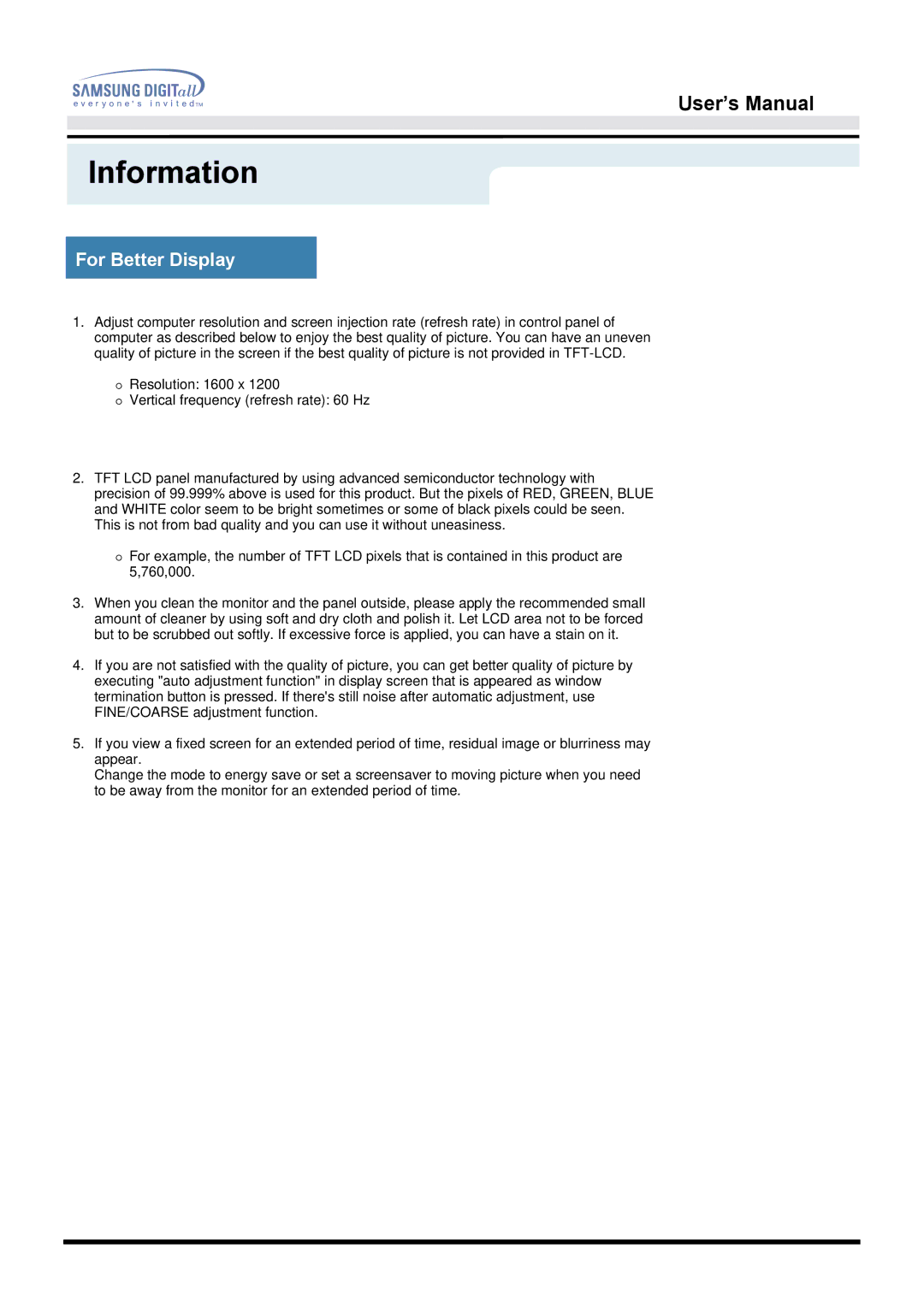 Samsung 213T manual For Better Display 