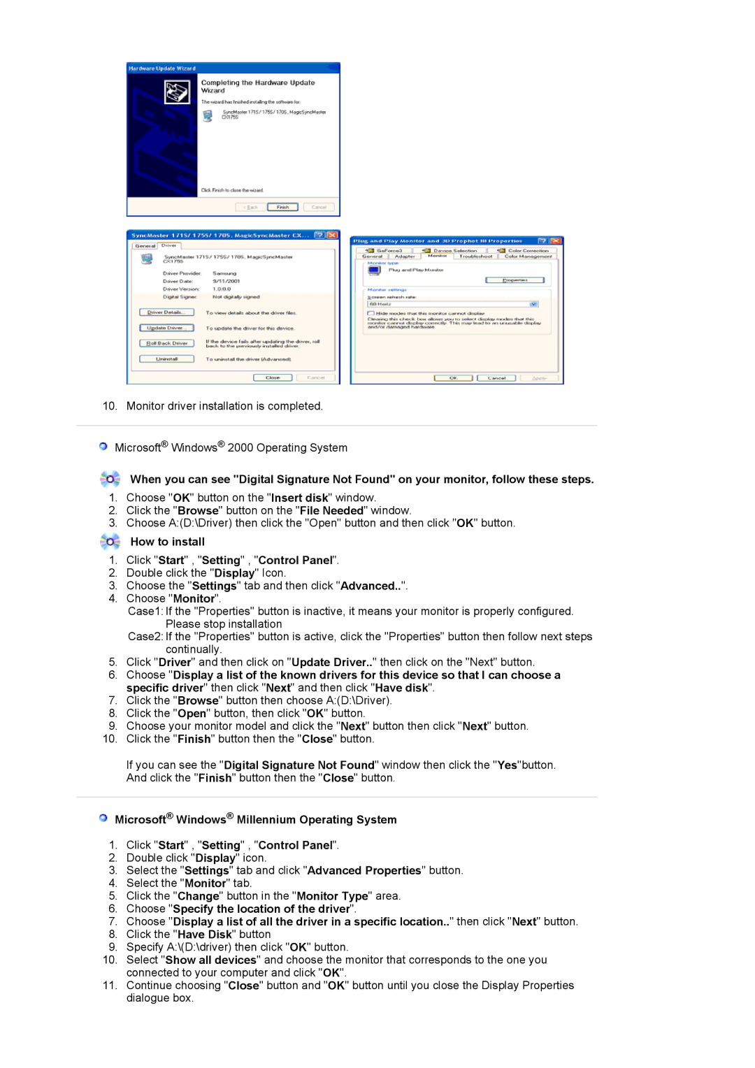 Samsung 214T manual How to install Click Start , Setting , Control Panel 