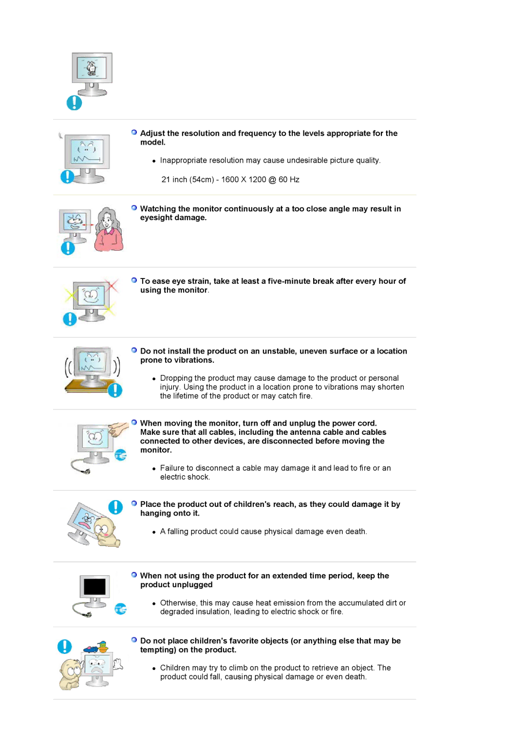 Samsung 214T manual Falling product could cause physical damage even death 