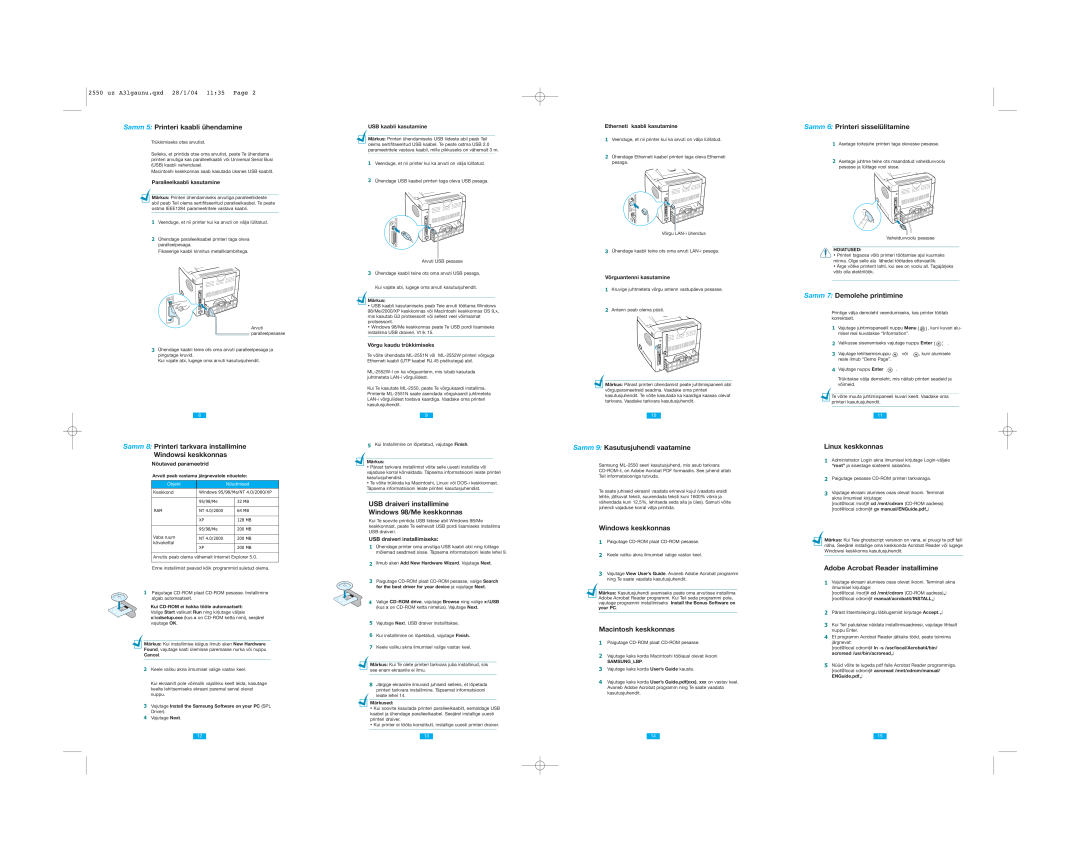Samsung 2150 setup guide Samm 5 Printeri kaabli ühendamine 