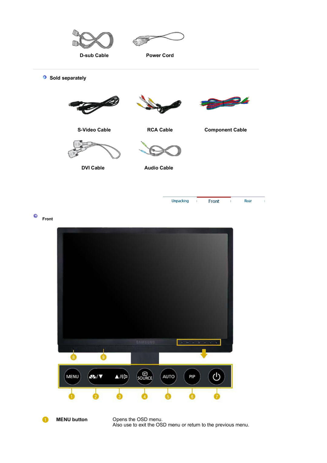 Samsung 215TW manual Menu button 