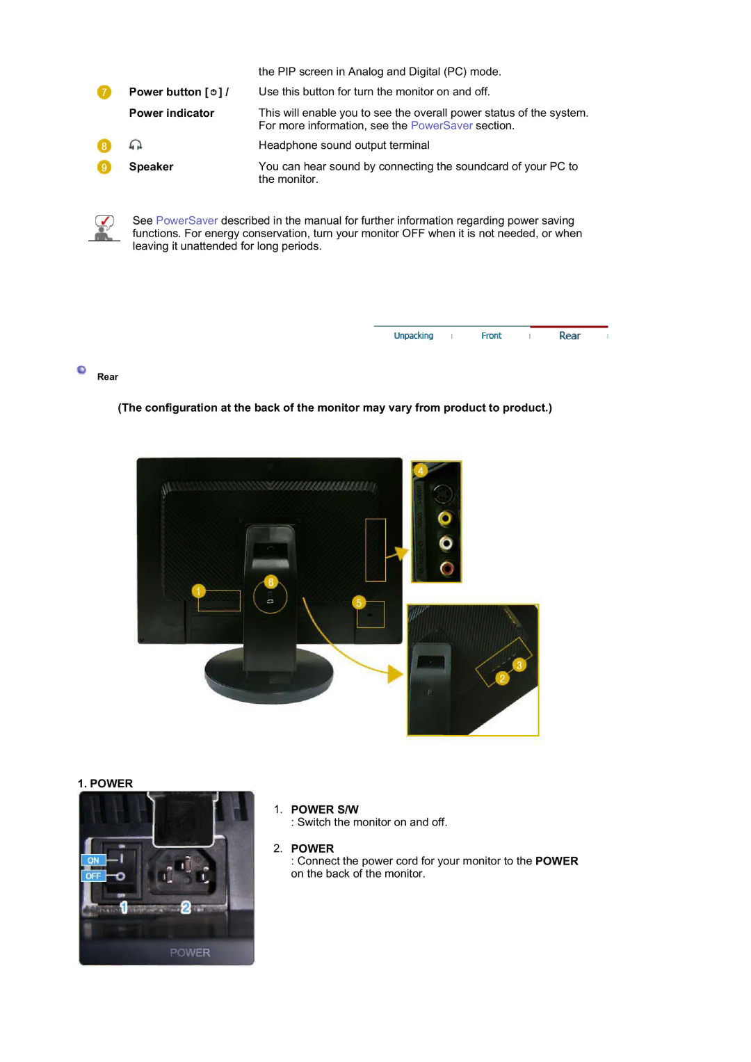 Samsung 215TW manual Power button / Power indicator Speaker 