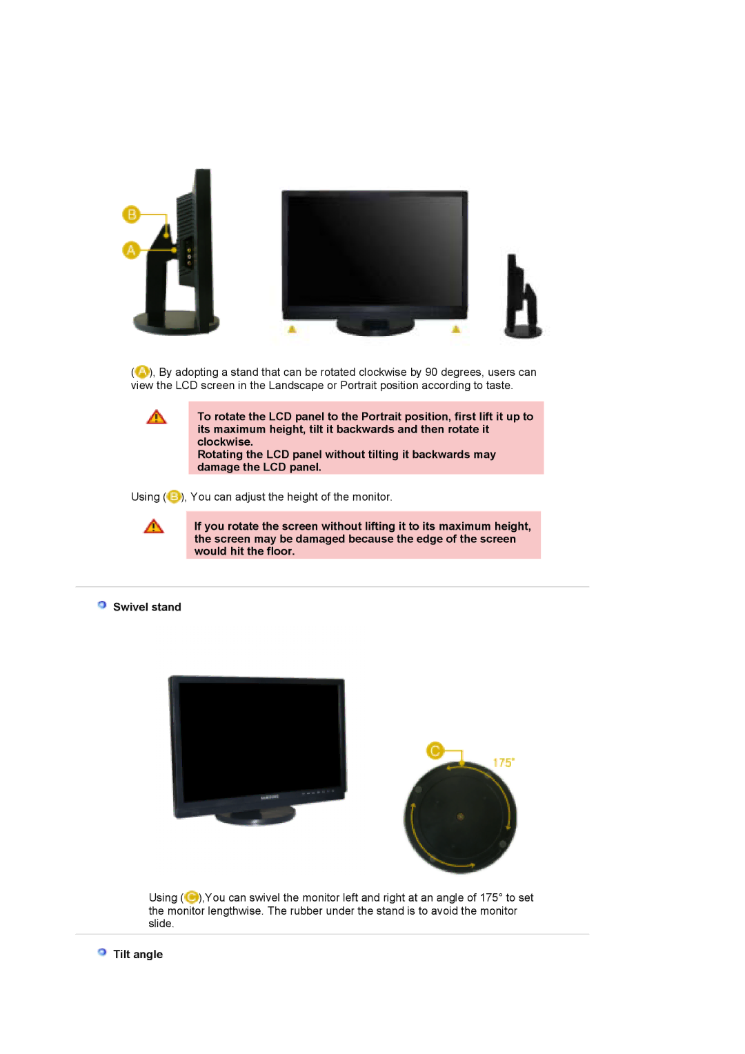 Samsung 215TW manual Tilt angle 