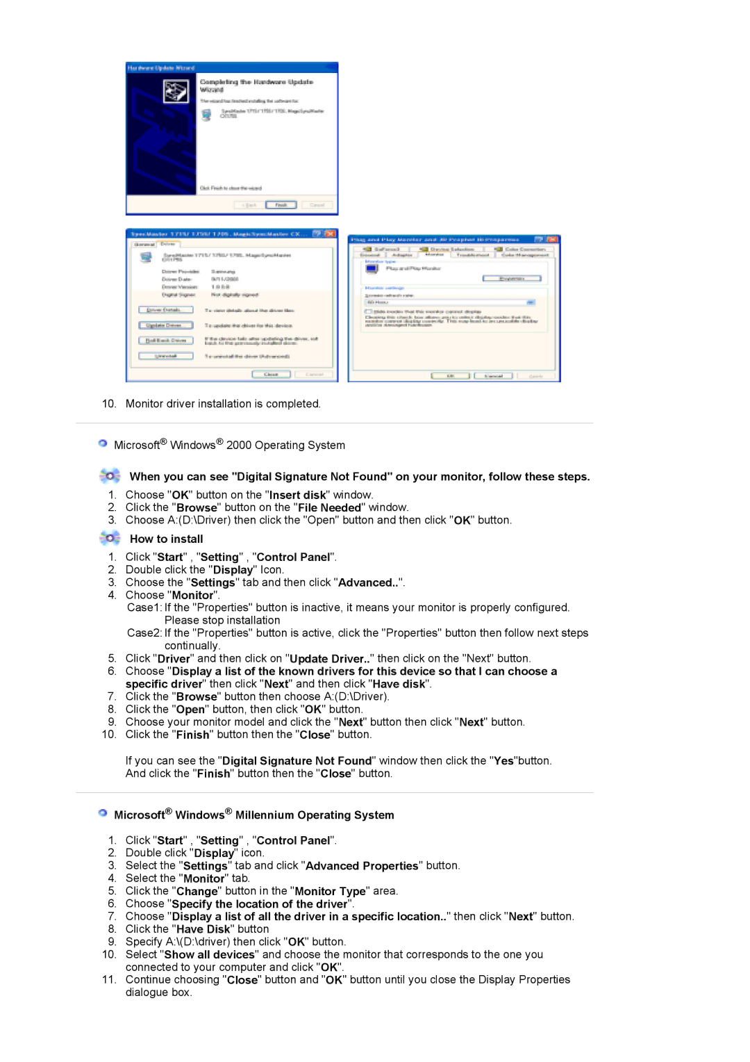 Samsung 215TW manual How to install Click Start , Setting , Control Panel 