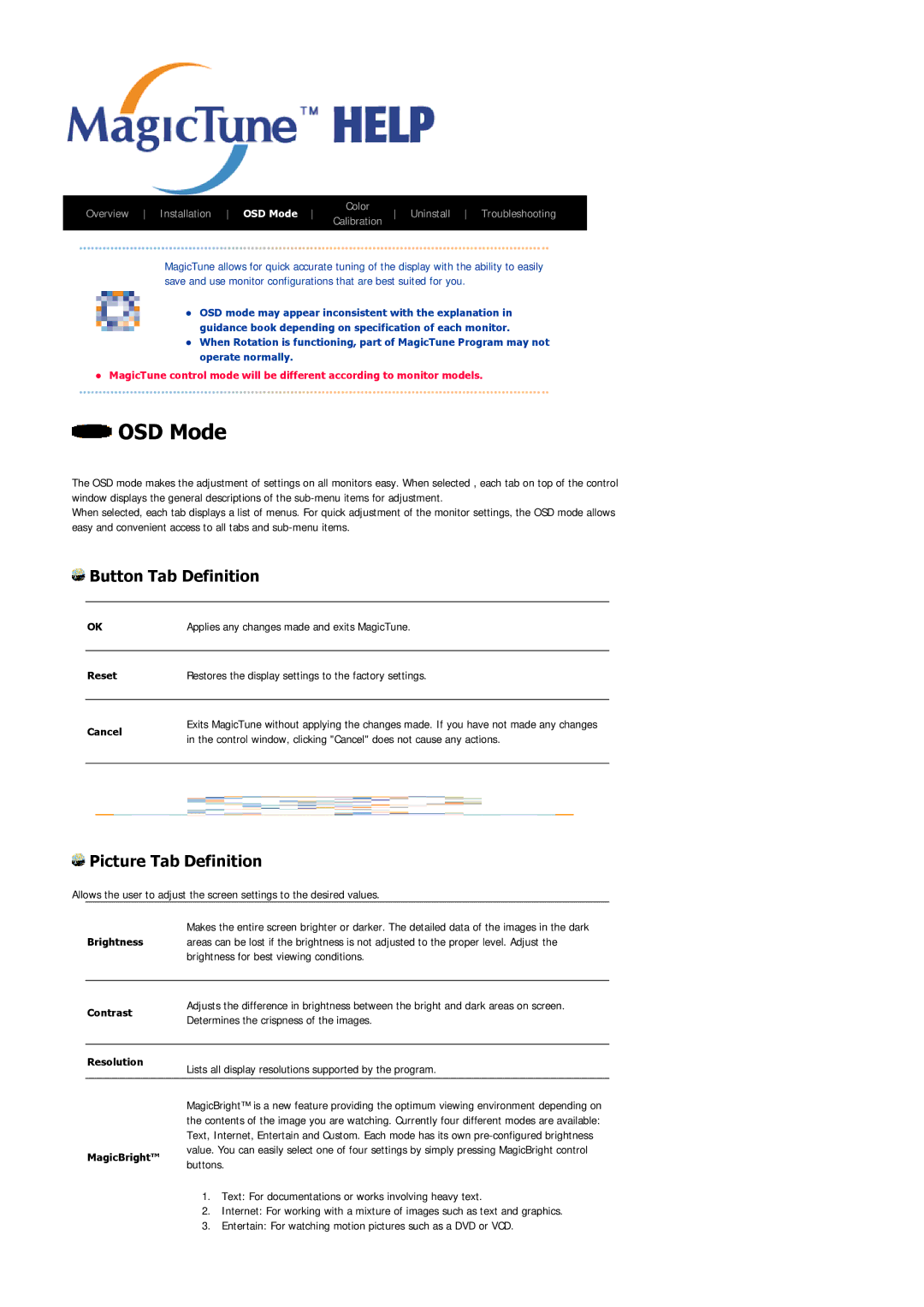 Samsung 215TW manual OSD Mode 