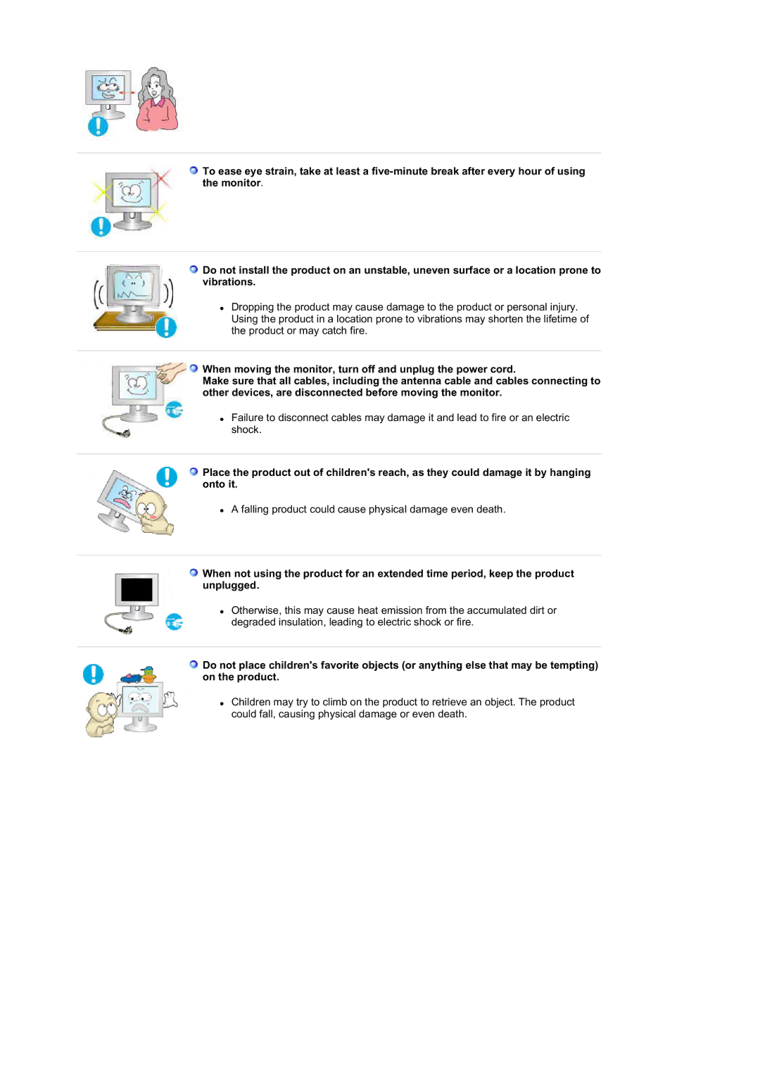 Samsung 215TW manual Falling product could cause physical damage even death 